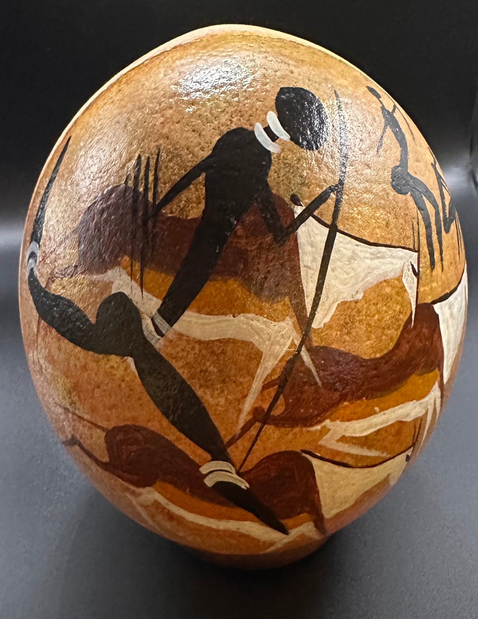 African Artwork Ostrich Egg With Stand