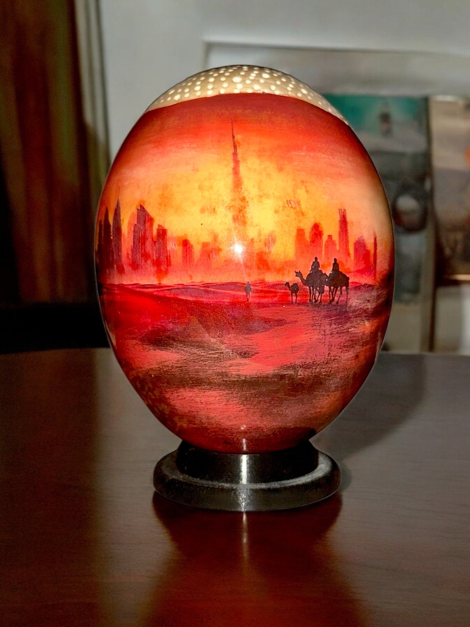 Ostrich Egg Dubai Skyline with Engraved Design