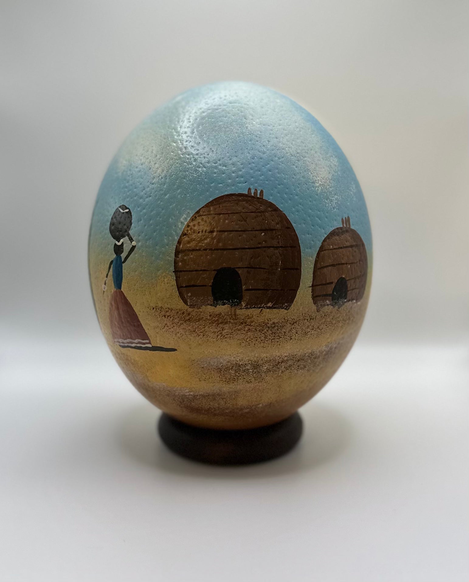 Village Art-Decoupage Ostrich Egg + Stand